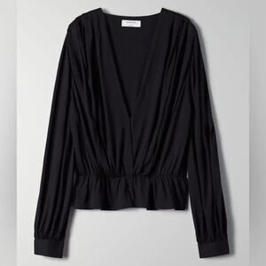 Aritzia | Babaton Carlton Long Sleeve Blouse V Neck Black